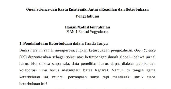 Open Science dan Kasta Epistemik: Antara Keadilan dan Keterbukaan Pengetahuan