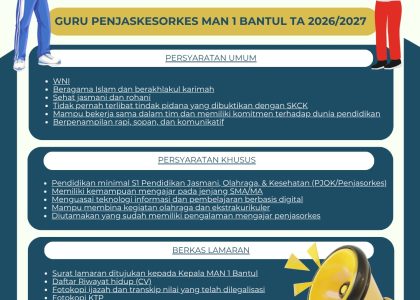 MAN 1 Bantul Buka Lowongan Guru Penjaskesorkes untuk Tahun Ajaran 2026/2027