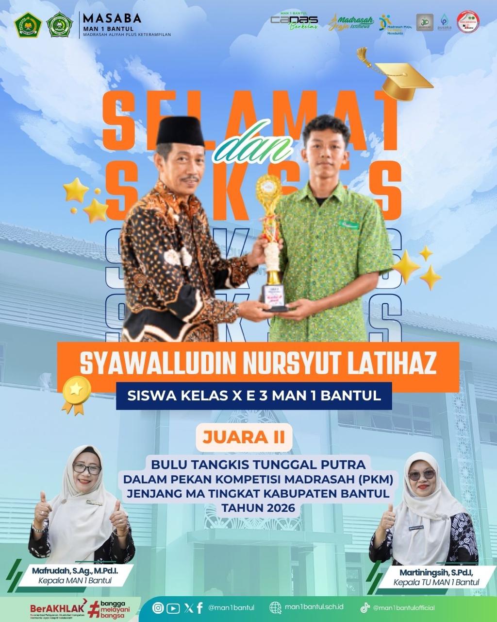 Syawalludin Nursyut Latihaz Raih Juara 2 Bulu Tangkis Tunggal Putra PKM Bantul 2026