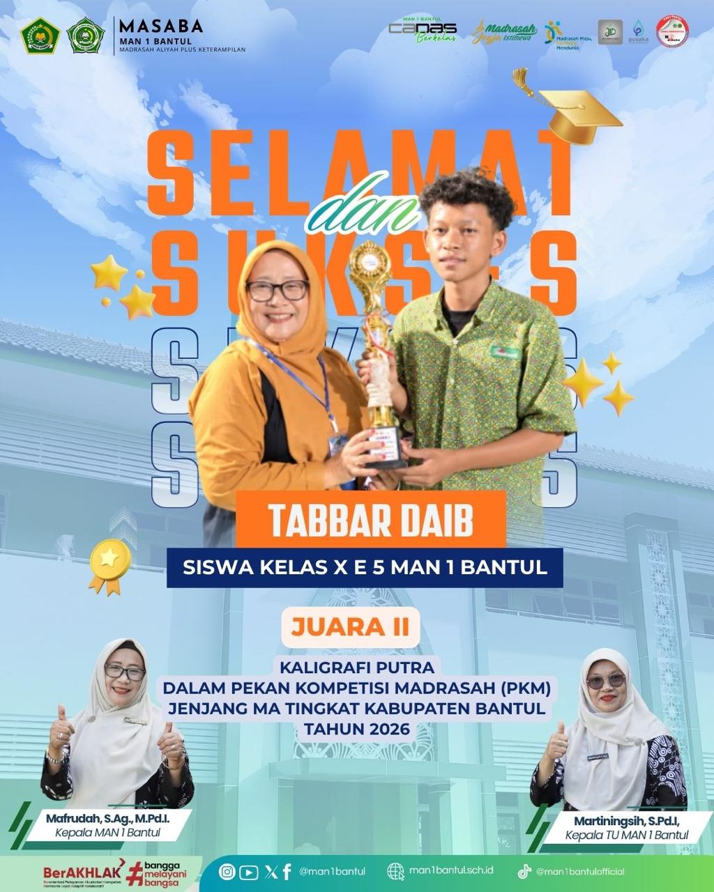 Tabbar Daib Raih Juara 2 Kaligrafi Putra, Buktikan Kreativitas Murid MAN 1 Bantul