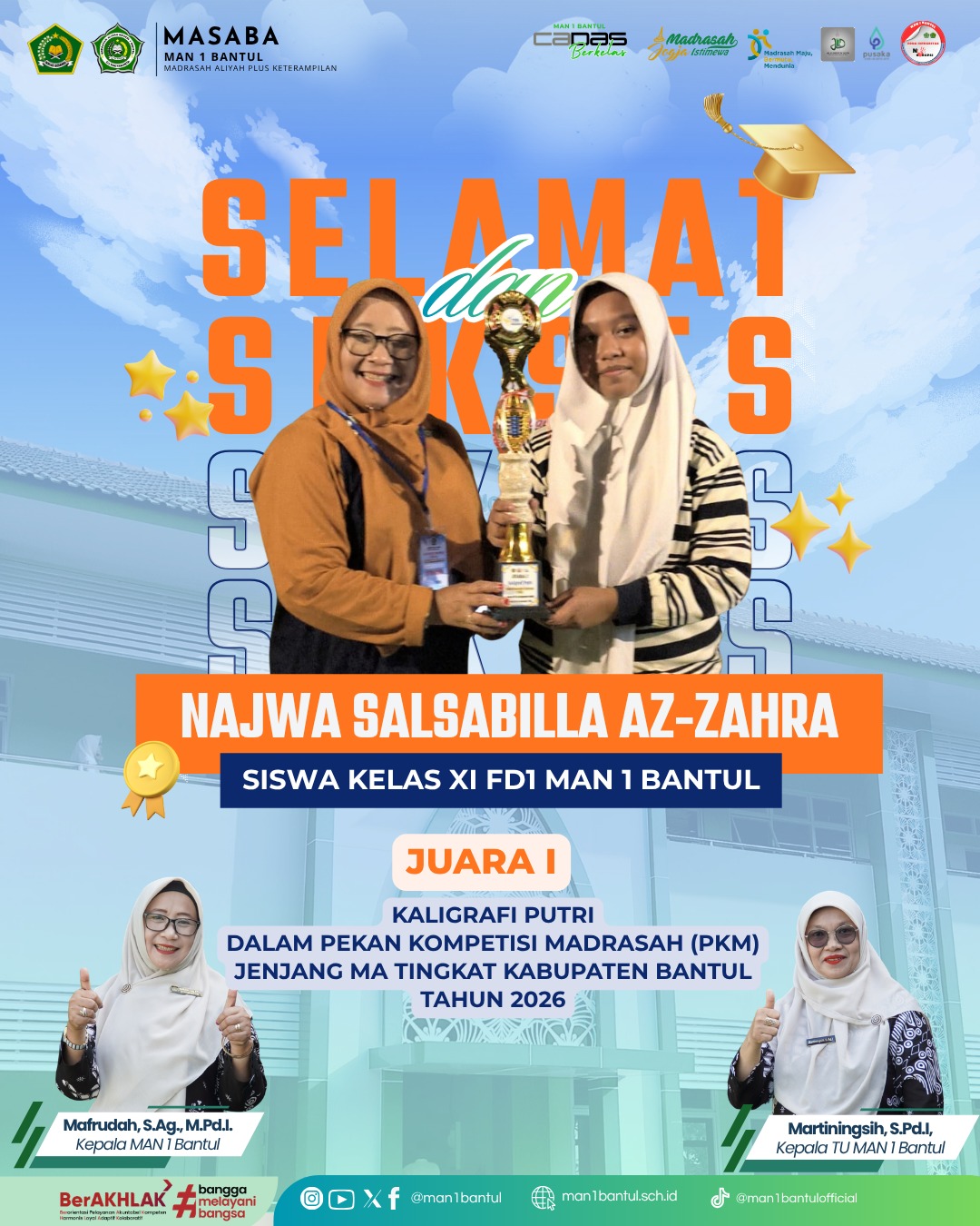 Najwa Salsabilla Az-zahra Ukir Prestasi, Raih Juara 1 Kaligrafi Putri PKM Bantul 2026