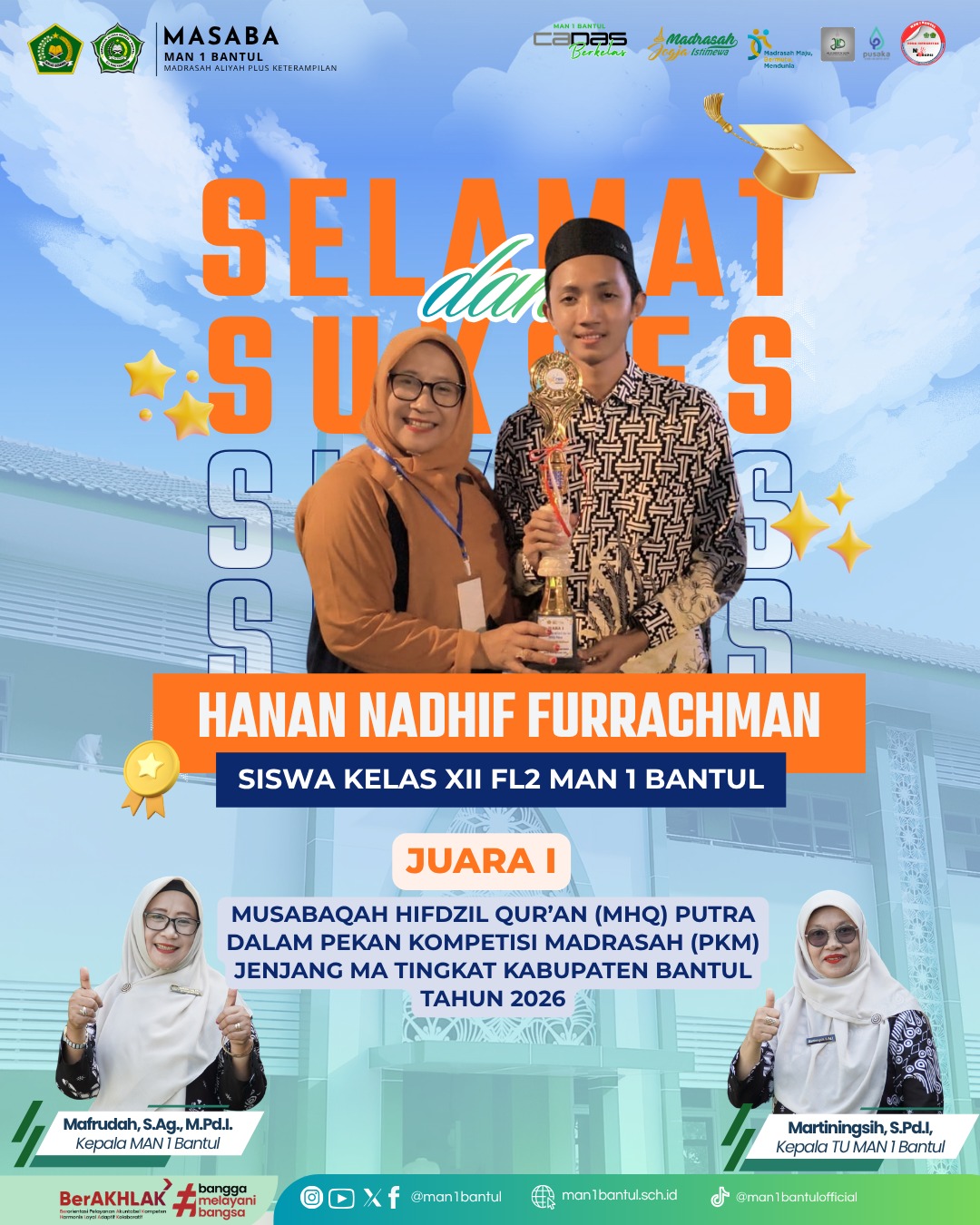 Jaga Kalamullah dengan Prestasi, Hanan Nadhif Furrachman Raih Juara 1 MHQ Putra PKM Bantul 2026