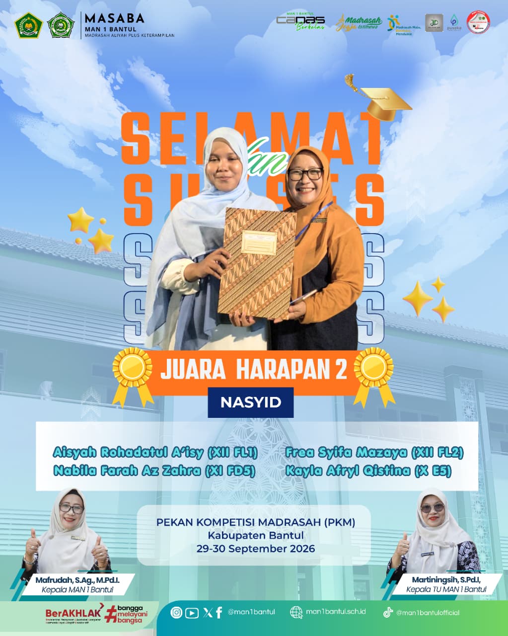 Tim Nasyid MAN 1 Bantul Raih Juara Harapan 2 PKM Bantul 2026, Perkuat Prestasi Seni Islami