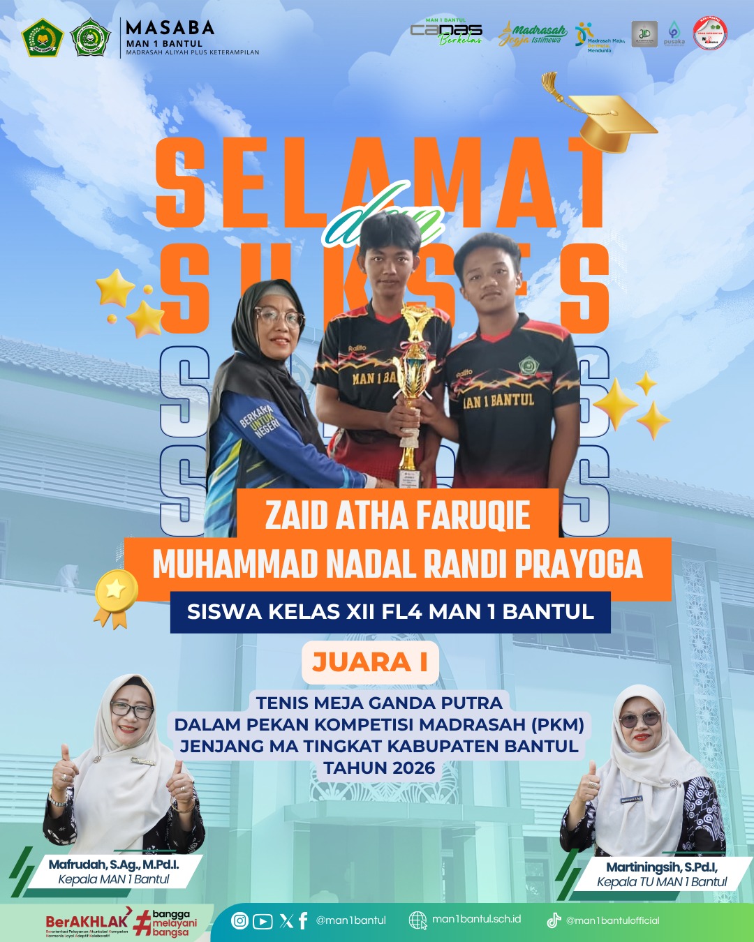 Tampil Kompak dan Percaya Diri, Muhammad Nadal Randi Prayoga dan Zaid Atha Faruqie Raih Juara 1 Tenis Meja Ganda Putra